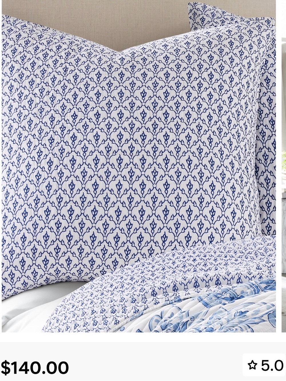 Levtex Bennett Blue and White Printed Pillow Euro Shams - Set of 2. 💙🤍